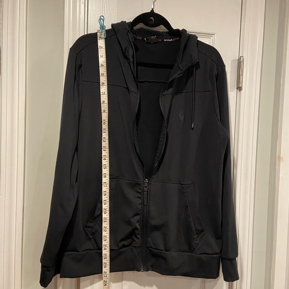 Spyder Active Mens Size Medium Black Long Sleeve Logo Full Zip Stretch Hoodie - Picture 4 of 13